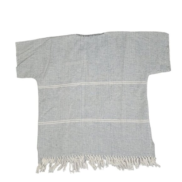 Handwoven Poncho With Zebra Print boho Style Fringe Hem Lightweight Cotton Blend - Picture 3 of 9